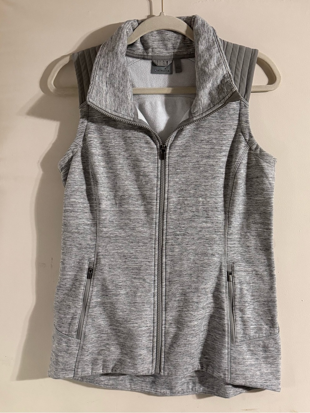 Athleta Heather Gray Quilted-Shoulder Zip-Up Vest